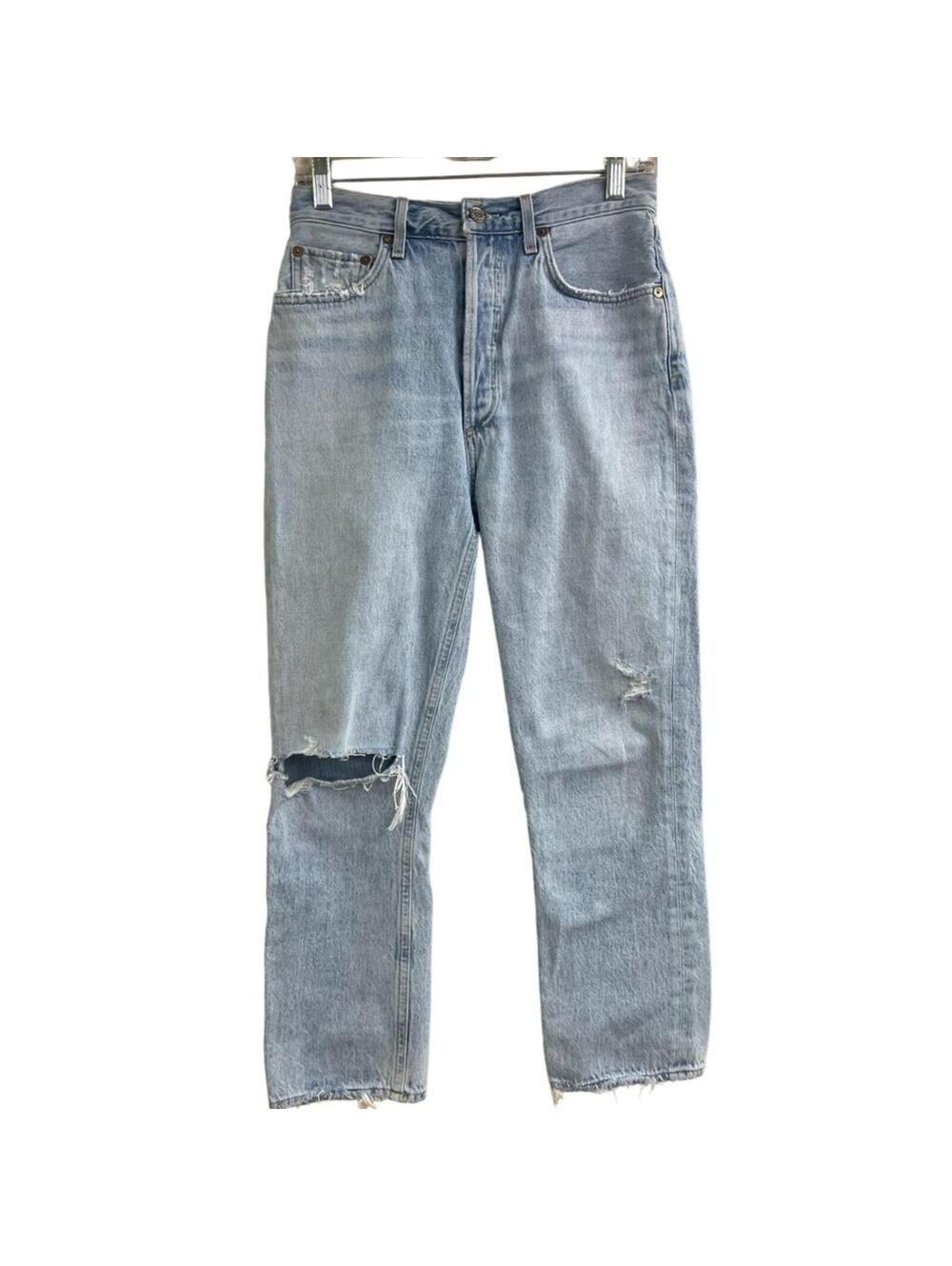 Agolde Riley distressed button fly crop denim jeans 26